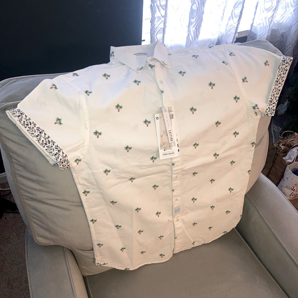 Denim and flower button up shirt- new